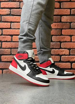 Мужские высокие кожаные кроссовки nike fall air jordan 1 retro🆕найк аир джордан🆕черные с красным