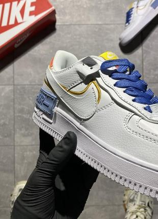 Женские кожаные кроссовки nike air force 1 shadow1🆕найк аир форс шадоу🆕белые с синим5 фото