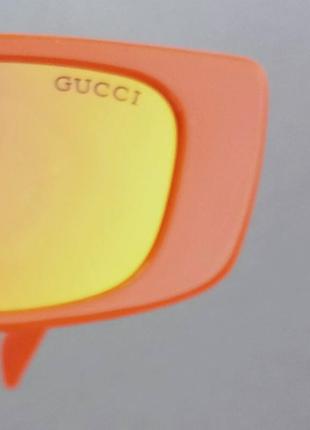 Очки в стиле gucci  унисекс солнцезащитные модные узкие оранжевые линзы желтые зеркальные9 фото