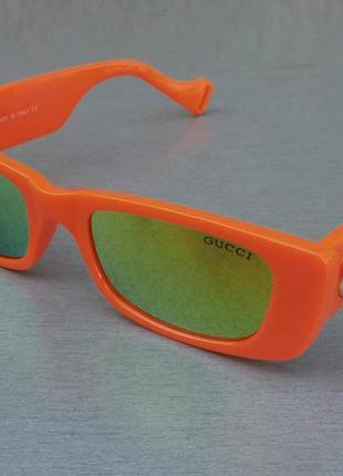 Очки в стиле gucci  унисекс солнцезащитные модные узкие оранжевые линзы желтые зеркальные2 фото