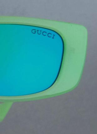Gucci очки унисекс солнцезащитные модные узкие салатовые линзы голубые зеркальные8 фото