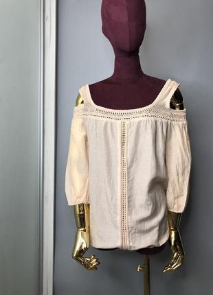 Легка вільна блуза бежева шовкова, бавовняна з в'язаними вставками rundholz owens6 фото