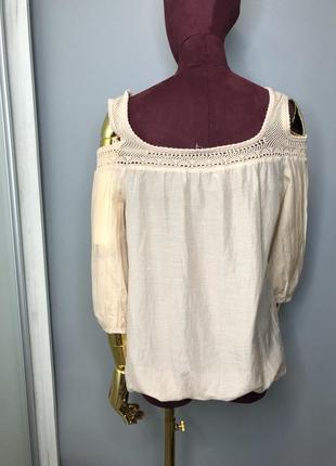 Легка вільна блуза бежева шовкова, бавовняна з в'язаними вставками rundholz owens5 фото