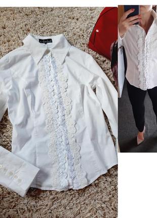 Шикарная базовая белая хлопковая блуза/рубашка с декором, van avendonck, p. 38-401 фото