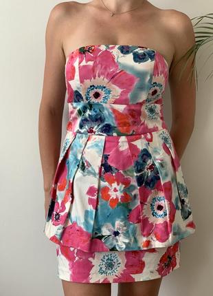 Платье летнее бандо цветочный принт с баской new look плаття літнє1 фото