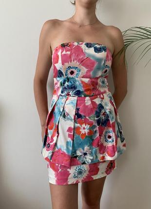 Платье летнее бандо цветочный принт с баской new look плаття літнє6 фото