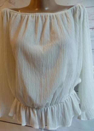 Блуза белая с оголёнными плечами ткань жатка she+sky