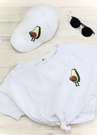 Комплект набір білий кепка+ футболка "авокадо"