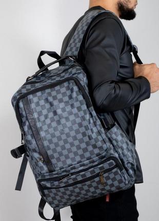 Класичний шкіряний рюкзак в синю клітку vertical1 фото