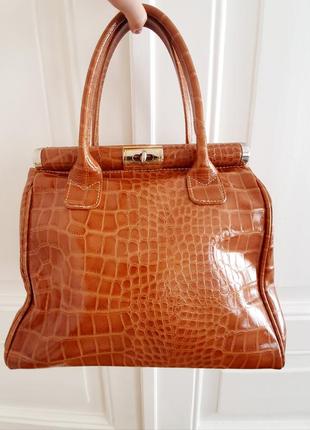 Новая кожаная карамельная сумка-саквояж