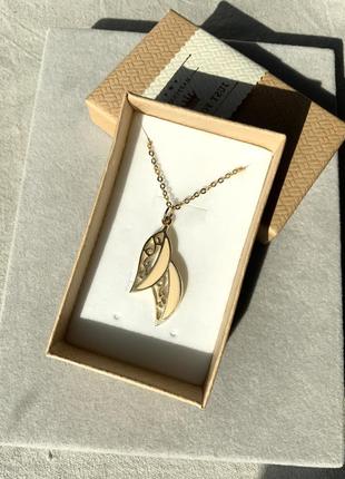 Подвеска эмаль цепочка кулон японская листочка цвет золото винтаж