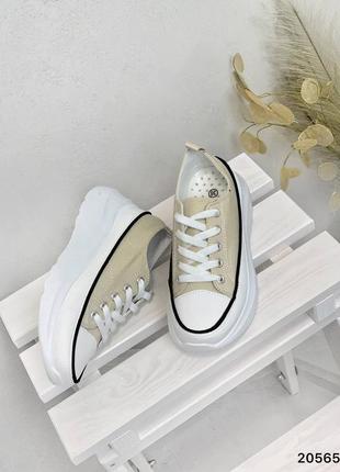 Кеды на высокий подошве бежевые 80565