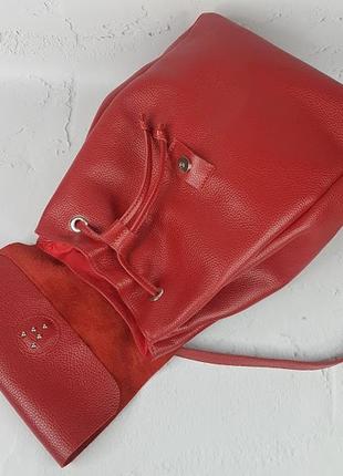 Рюкзак женский кожаный, красный флотар 16972 фото