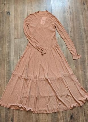 Платье плаття на высокий рост миди міді заниженная талия нежное красивое длинный рукав ніжне пудра1 фото
