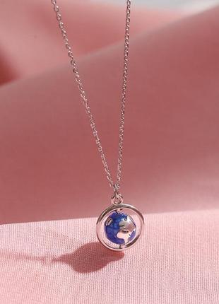 Підвіска планета, з синім кристалом - кулоном земля,срібне покриття 925 проби