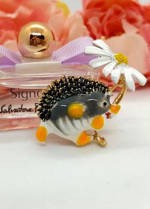 🔺🌼🦔 милая брошь "ежик с ромашкой" эмаль ёж цветок брошка