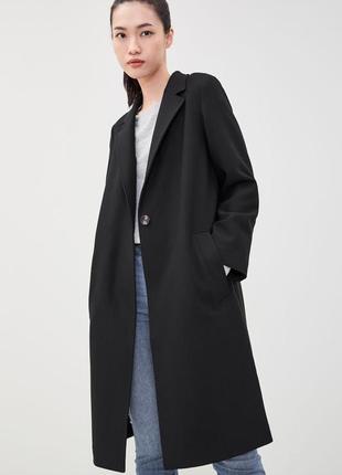 Фірмове стильне базове чорне мінімалістичне пальто міді на одному гудзику якість!!!4 фото
