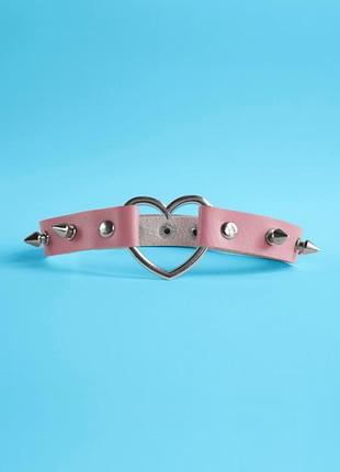 Рожевий пастельний чокер з шипами і сердечком лоліта кидкор гранж аніме, косплей