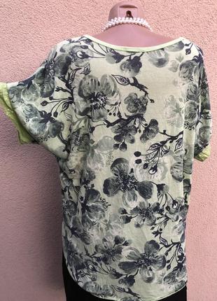 Трикотаж блуза реглан,цветочный принт,пайетки,большой размер3 фото