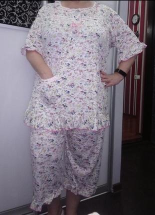 Домашняя пижама батал пижама больших размеров 48-68 бриджи футболка