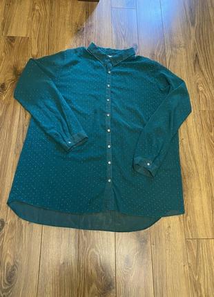 Темно зелена сорочка блузка вільного крою на довгий рукав в дрібну крапочку срібну1 фото