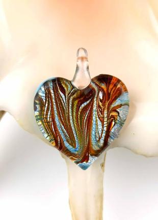 Кулон подвеска муранское стекло в форме сердце сердечко голубой терракот мурано новый качественный