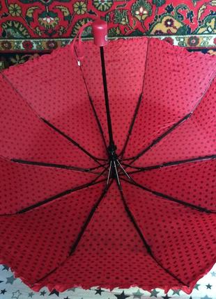 Зонт полуавтомат в горошек и с рюшей на 10 спиц.7 фото