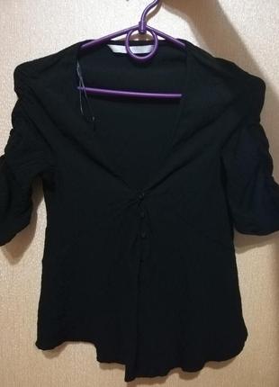 100 грн! футболка блуза жіноча топ кофта женская zara xs чёрная с баской на пуговицах3 фото