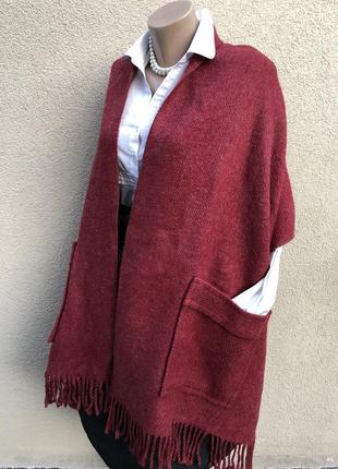 Великий,шерсть шарф накидка з кишенями,бахромою,пончо