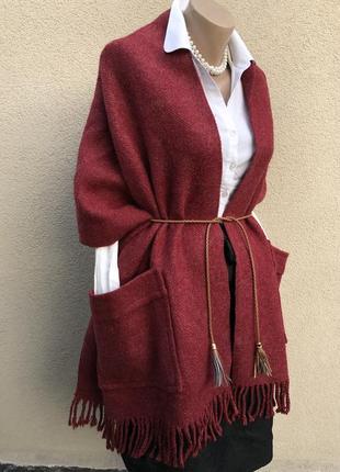 Великий,шерсть шарф накидка з кишенями,бахромою,пончо