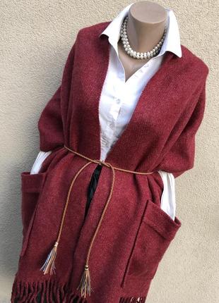 Великий,шерсть шарф накидка з кишенями,бахромою,пончо