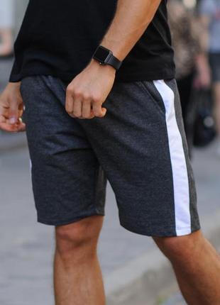 Спортивные шорты мужские базовые с лампасом серые антрацит / спортивні шорти чоловічі базові сірі