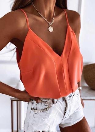 М новая оранжевая майка топ шифон