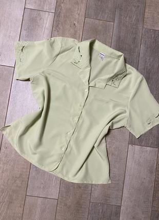Винтажная рубашка с коротким рукавом,ажурный воротник(029)