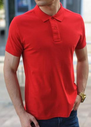 Футболка поло мужская базовая красная / футболка-поло однотонная чоловіча однотонна базова червона2 фото