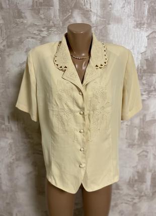 Желтая винтажная блузка с коротким рукавом,вышивка,цветы(029)2 фото