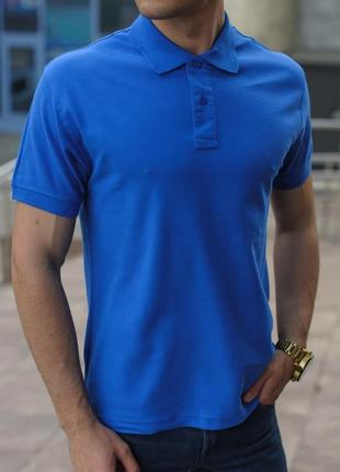 Футболка поло чоловіча базова синя / футболка-поло однотонна чоловіча однотонна базова синя2 фото