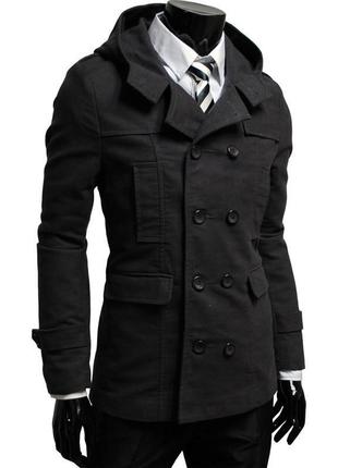 Елегантне утеплене двобортне кашемірове пальто з капюшоном1 фото