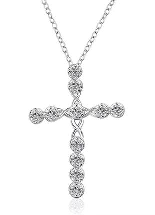 Крест в крисиаллах серебро 925 покрытие подвеска крастик с цепочкой5 фото