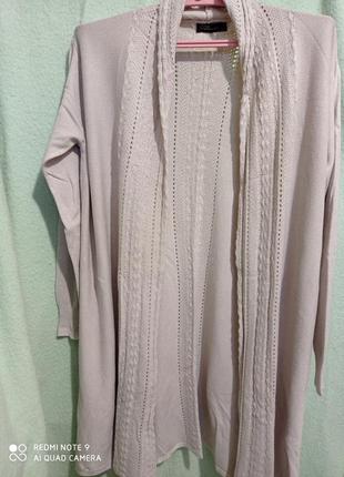 Р1. бавовняний довгий бежевий кардиган з ажуром бавовна вовна без гудзиків вовняної вовна вовняний