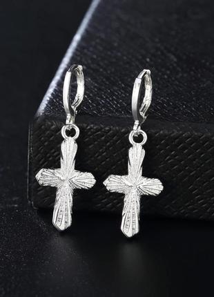 Сережки хрестики срібло 925 покриття сережки хрест