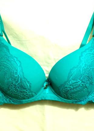 Бюстгальтер бірюзовий блакитний поролоновий з мереживом на кісточках эластичний бренд lulola
