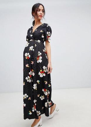 Платье макси с жаккардовыми пуговицами и цветочным принтом asos design maternity