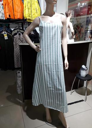 Довгий сарафан в смужку льон