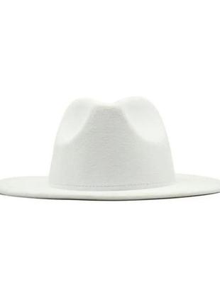 Стильная фетровая шляпа федора белая2 фото