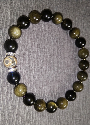 Браслет из золотистого обсидиана с бусиной дзи