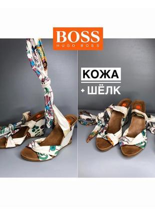 Hugo boss босоножки на танкетке подошве шёлковые на завязках белые дизайнерские стильные ш4 фото