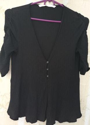 100 грн! футболка блуза жіноча топ кофта женская zara xs чёрная с баской на пуговицах