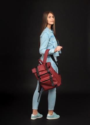 Мега стильный бордовый вместительный рюкзак ролл топ для женщи2 фото