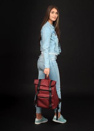 Мега стильный бордовый вместительный рюкзак ролл топ для женщи3 фото